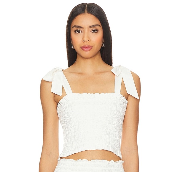 LoveShackFancy Jama Smocked Tie-Strap Top White | Size M | NWT - Picture 1 of 5